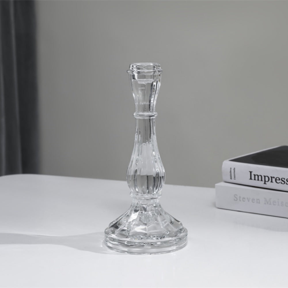 Ribbed Crystal-Style Glass Candlestick Holder Acalora