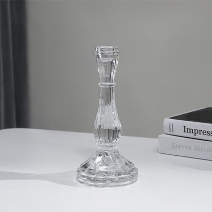 Ribbed Crystal-Style Glass Candlestick Holder Acalora