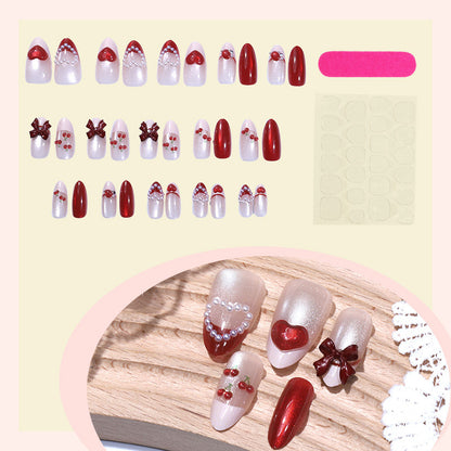 Decorative Press-On Nail Art Set with Heart and Bow Accents Acalora