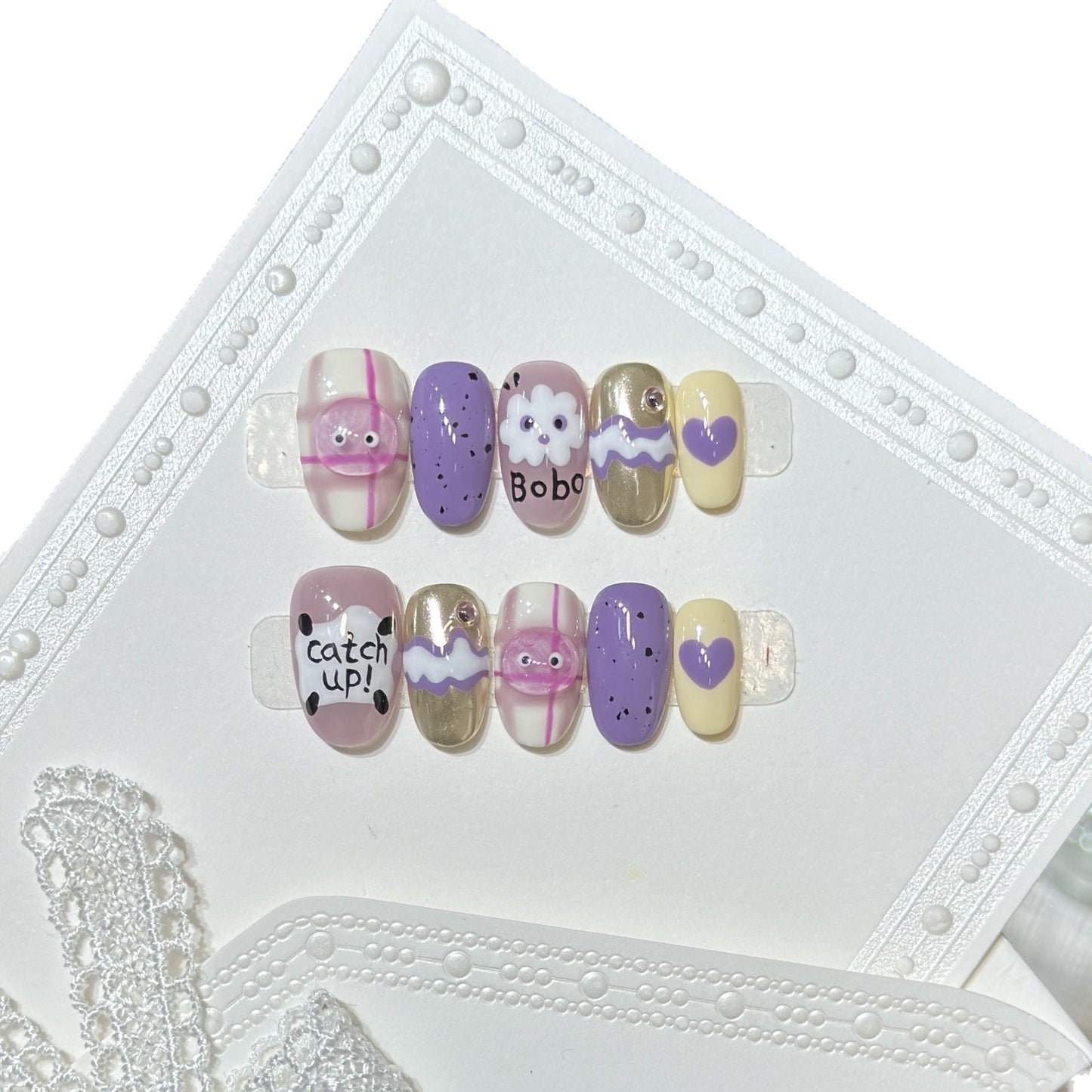 Playful Cartoon-Themed Press-On Nail Art Set Acalora