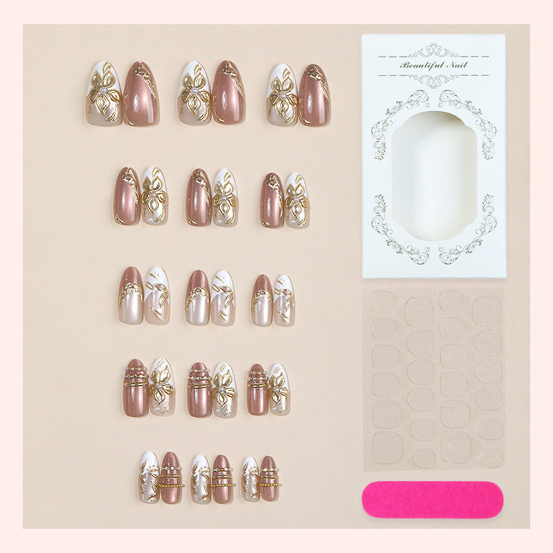 Artistic Press-On Nail Art Set with Elegant Floral Accents Acalora