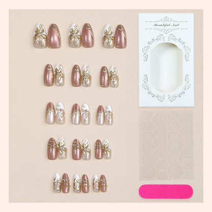 Artistic Press-On Nail Art Set with Elegant Floral Accents Acalora