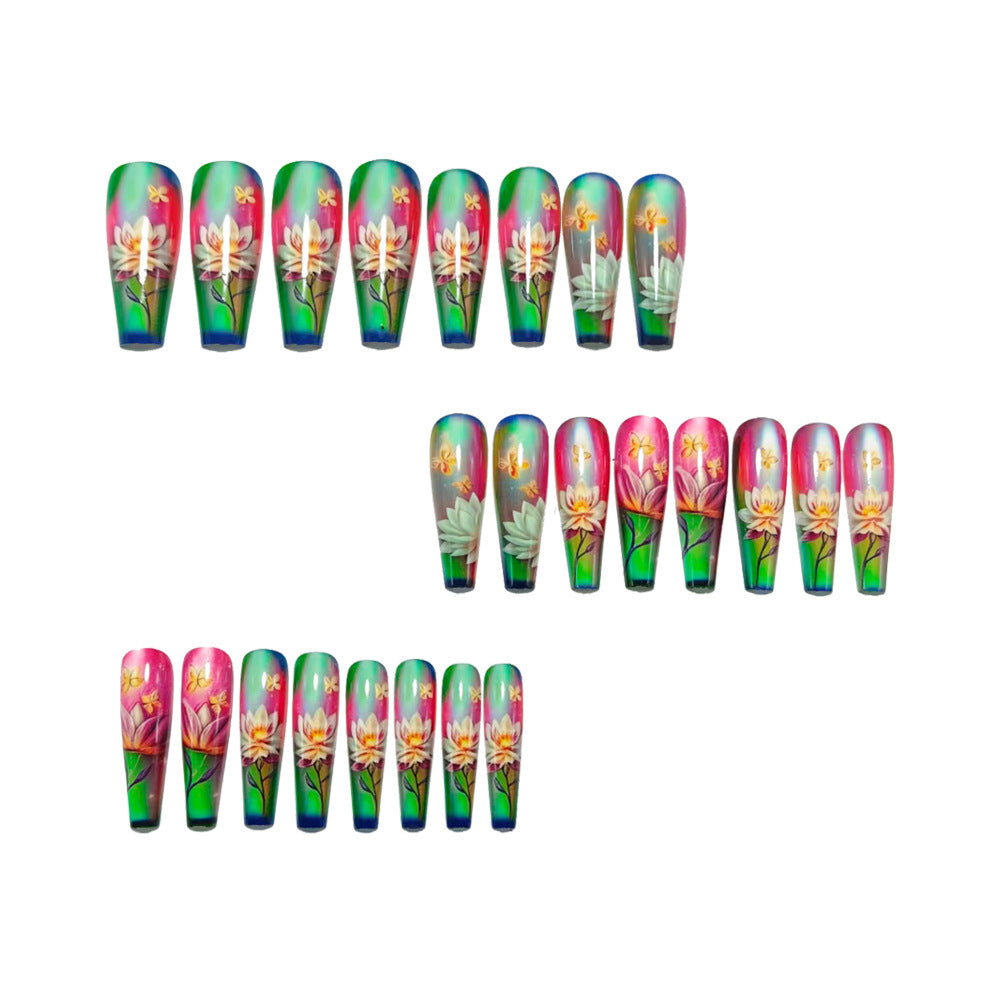 Artificial nails with elegant floral pattern and high-gloss finish Acalora