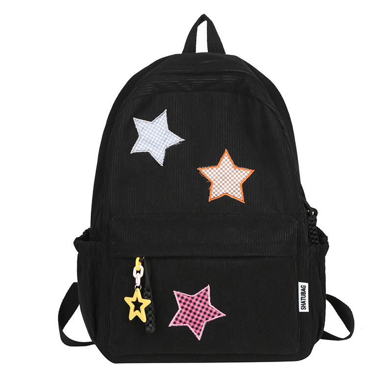 Fun Star Patterned Corduroy School Backpack Bowlift