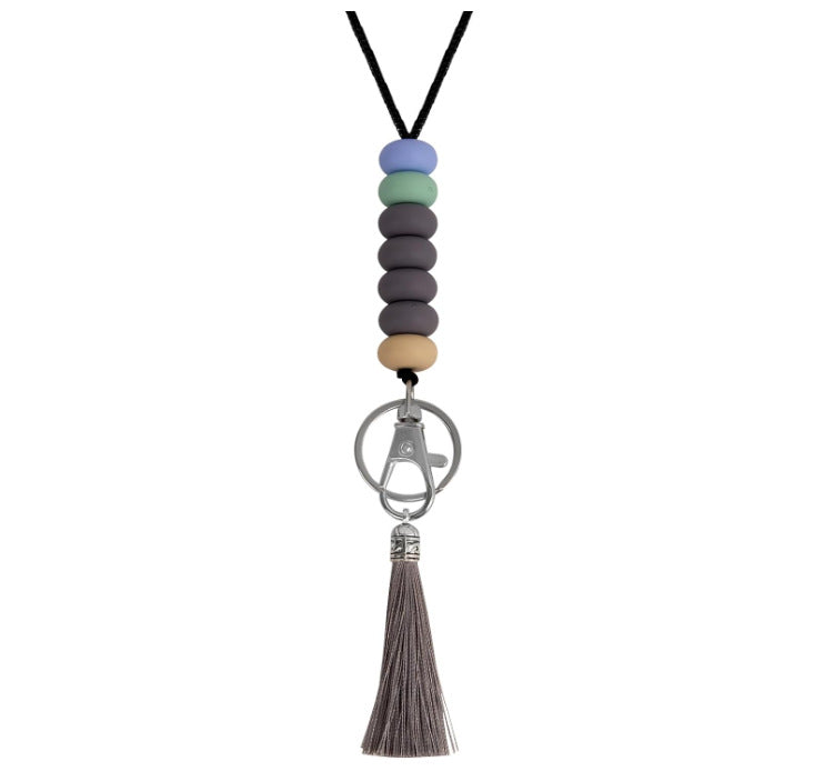 Colorful Beaded Keychain Lanyard with Tassel Acalora