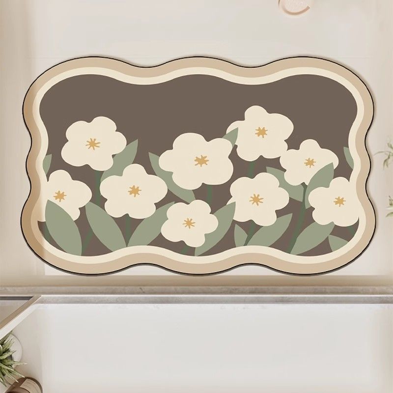 Absorbent Floral Print Bath Mat
