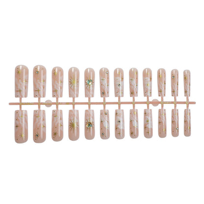 Artistic Press-On Nail Set with Floral and Gem Accents Acalora