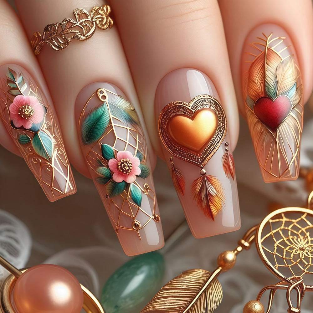 Creative artificial nails with floral and romantic design Acalora