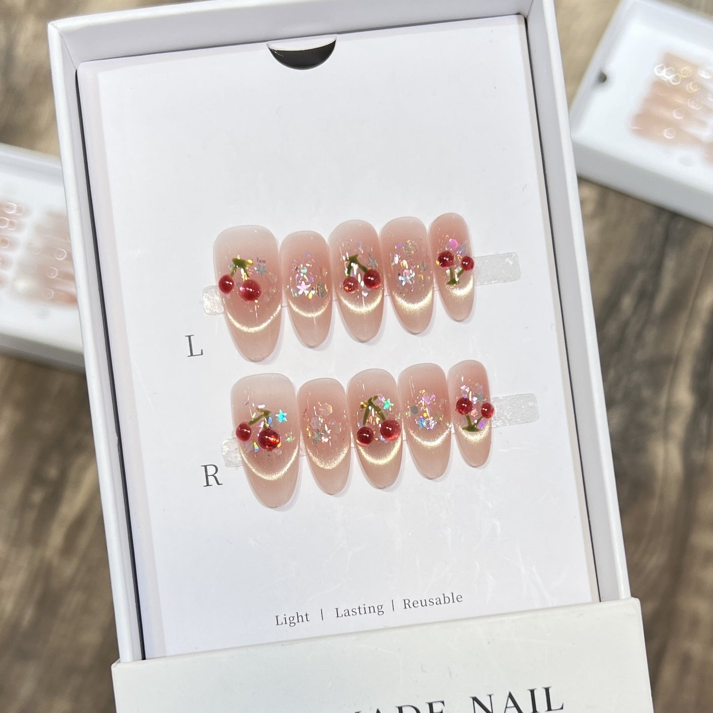 Handmade Cherry-Embossed Press-On Nail Set Acalora
