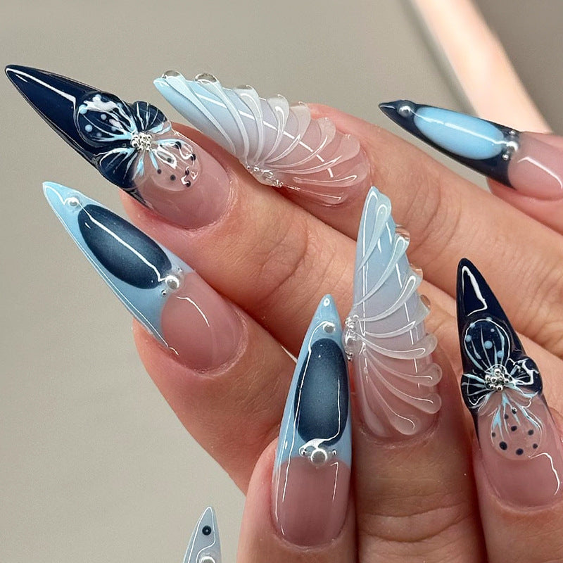 Decorative Press-On Nail Art Set with Elegant Ombre and Floral Designs Acalora