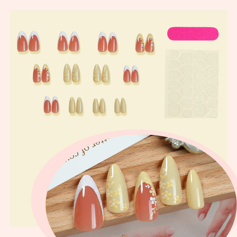 Premium Artistic Press-On Nail Set with Floral and Gem Accents Acalora