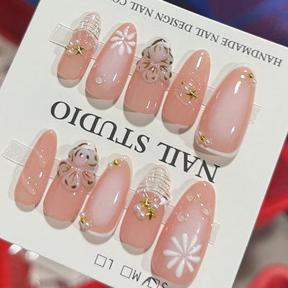Handcrafted Floral Pattern Press-On Nails Acalora