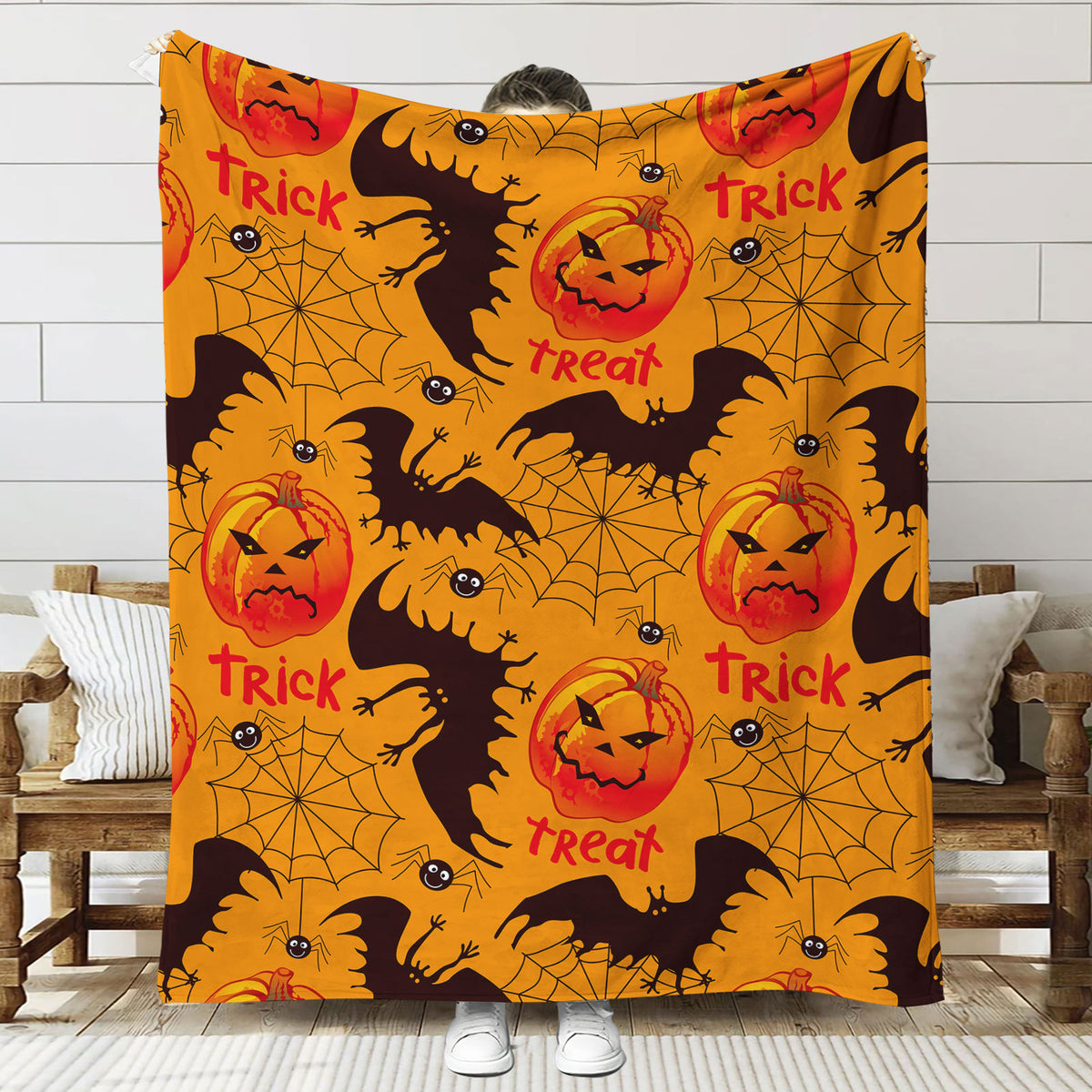 Fun-Themed Halloween Plush Throw Blanket