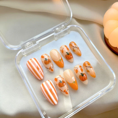 Seasonal Pumpkin-Themed Press-On Nail Art Set Acalora