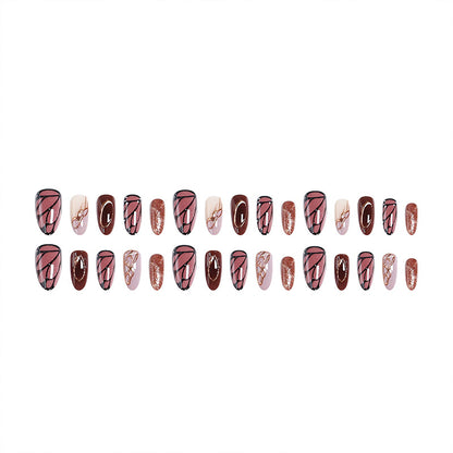 Artificial nail set with elegant gold and black design Acalora