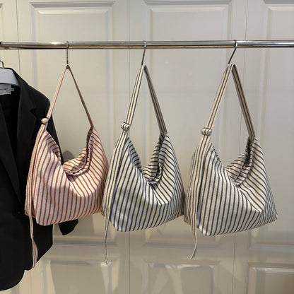 Casual Striped Canvas Tote Bag Acalora