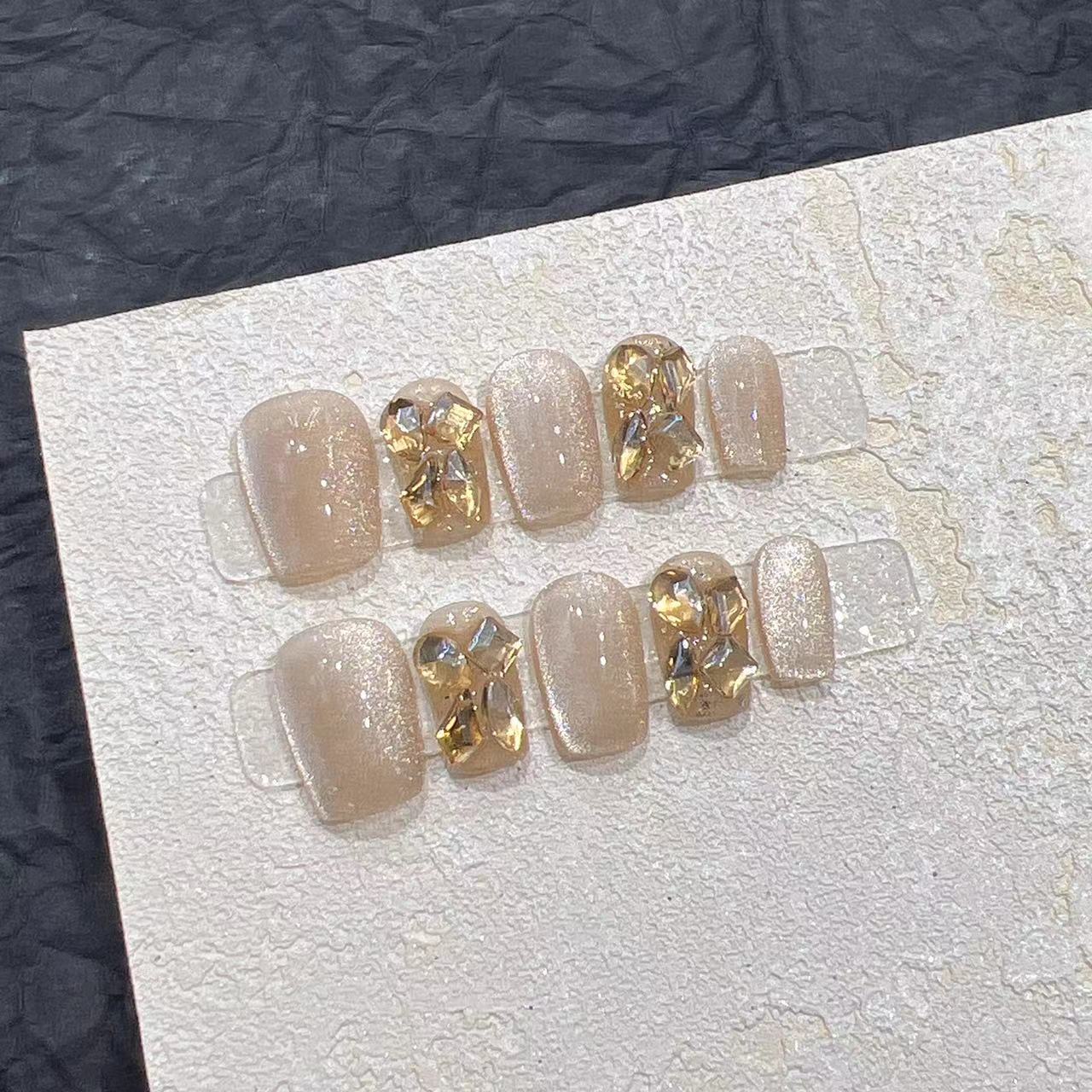Premium Decorative Press-On Nail Set with Shimmering Gemstone Accents Acalora