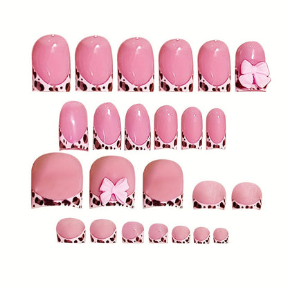 Artistic Press-On Nail Set with Bow Accents Acalora