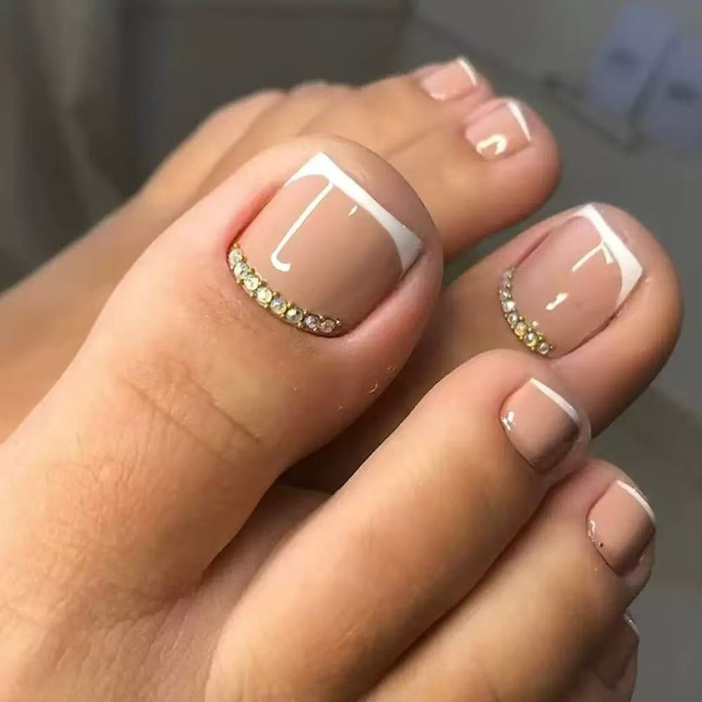 Rhinestone-Accentuated Press-On Toenail Set Acalora