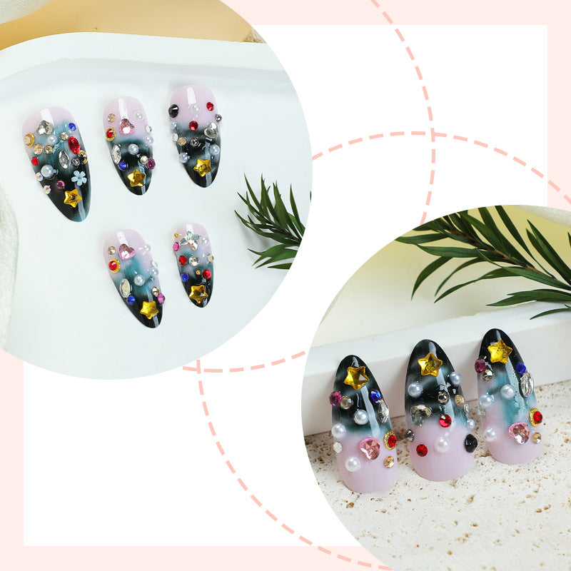 Artistic Press-On Nail Collection with Decorative Elements Acalora