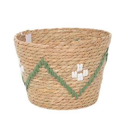 Handwoven storage basket with colorful accents Acalora