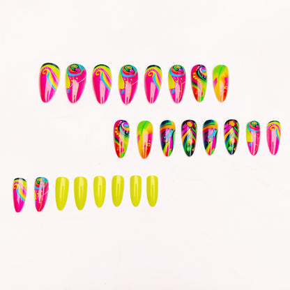Artistic Neon Feather Nail Art Acalora