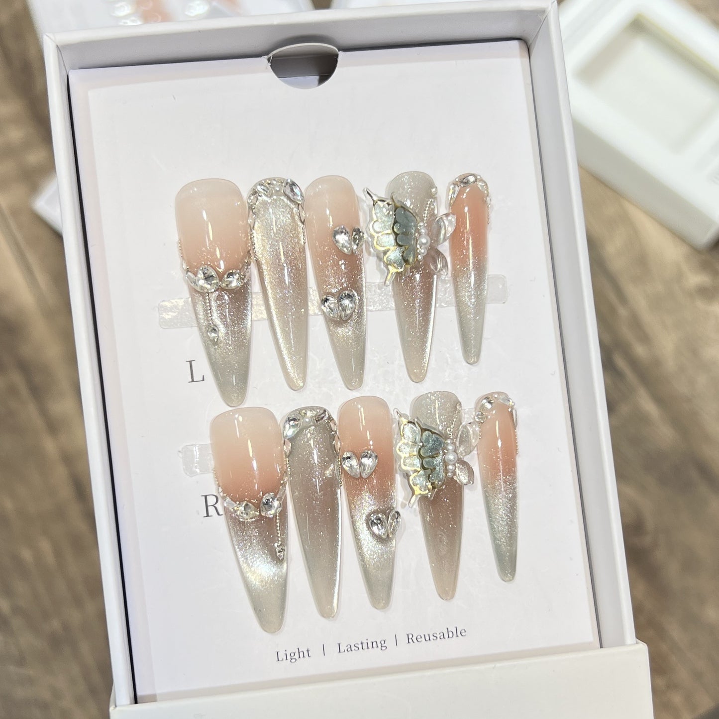 Decorative Stiletto Press-On Nail Art Set with Butterfly Accents Acalora
