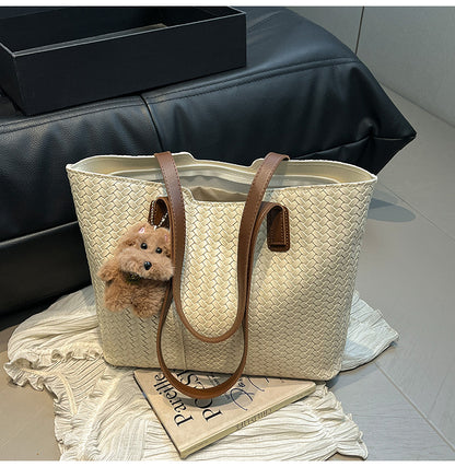 Woven Leather Shoulder Tote Bag Acalora