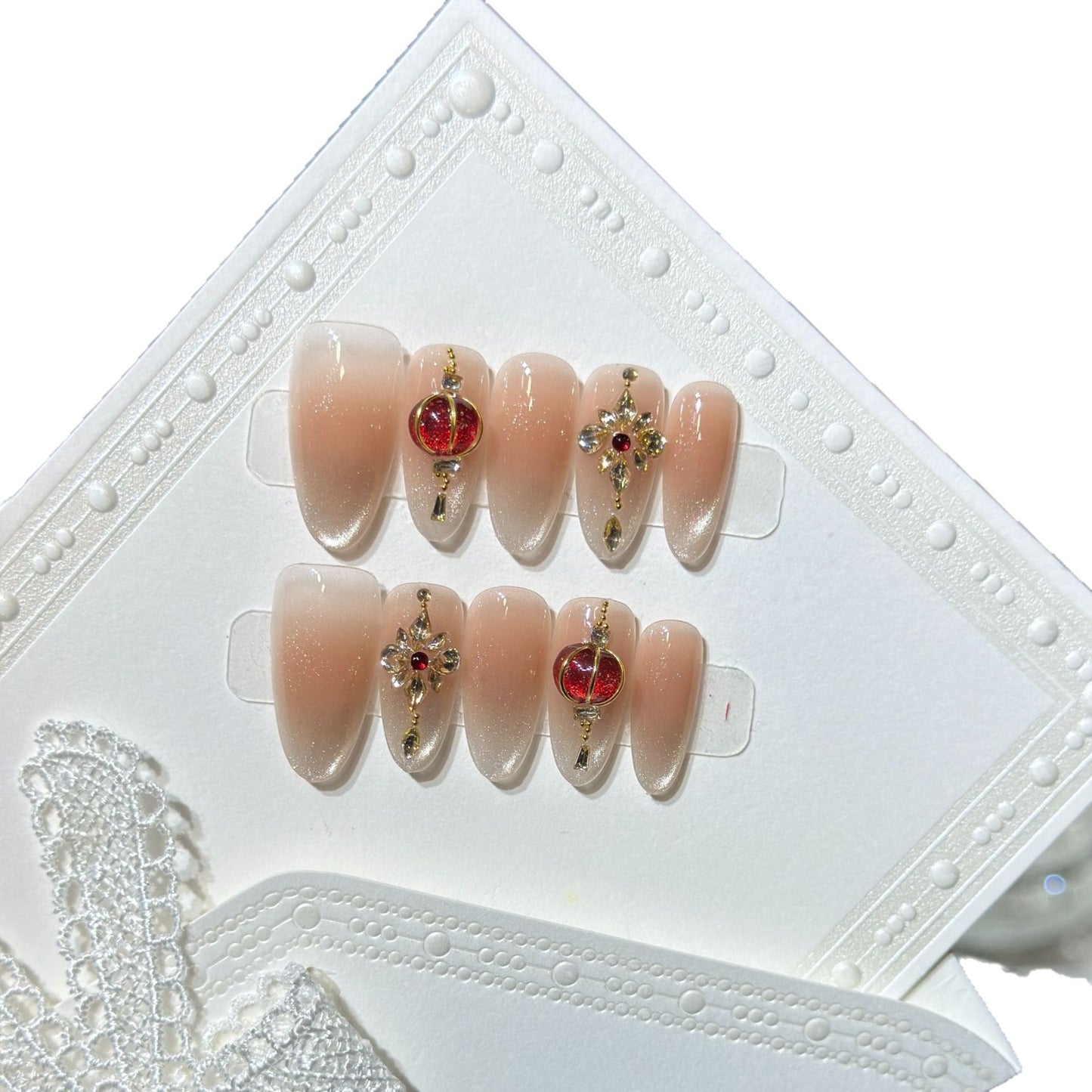 Elegant Stiletto Press-On Nail Set with Gemstone Accents Acalora