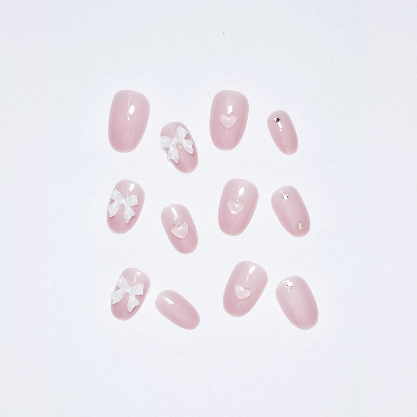 Artistic Press-On Nail Set with Elegant Bow Accents Acalora