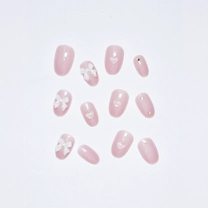 Artistic Press-On Nail Set with Elegant Bow Accents Acalora