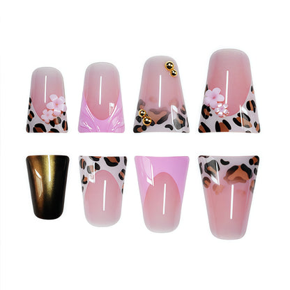Decorative Press-On Nail Art with Floral and Leopard Accents Acalora