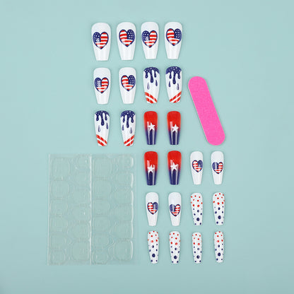 Artificial nails in patriotic heart design Acalora