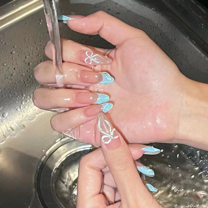 Decorative Press-On Nail Art Set with Charming Ribbon Design Acalora