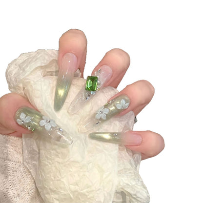 Floral Gemstone Stiletto Nail Set Acalora