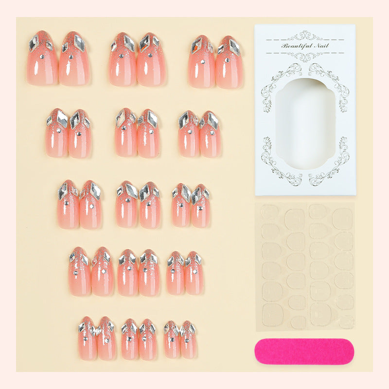 Decorative Press-On Nail Set with Elegant Silver Accents Acalora