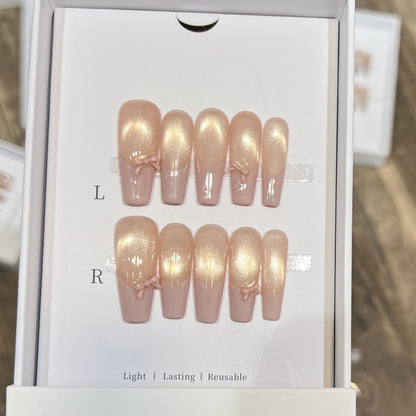 Reusable Press-On Nail Set with Elegant Bow Accents Acalora