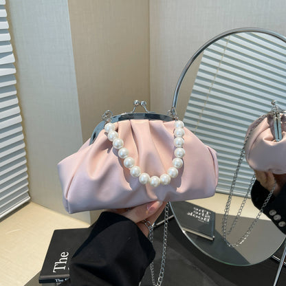 Elegant Clutch Handbag with Pearl Chain Acalora