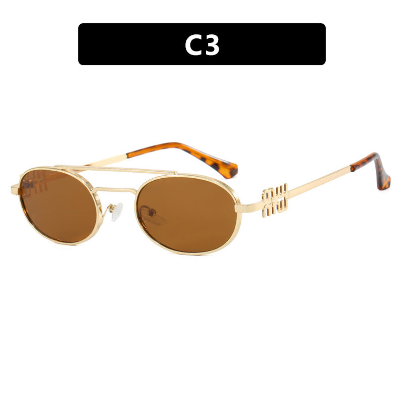 Women's elegant oval sunglasses with luxurious metal frame Karnz