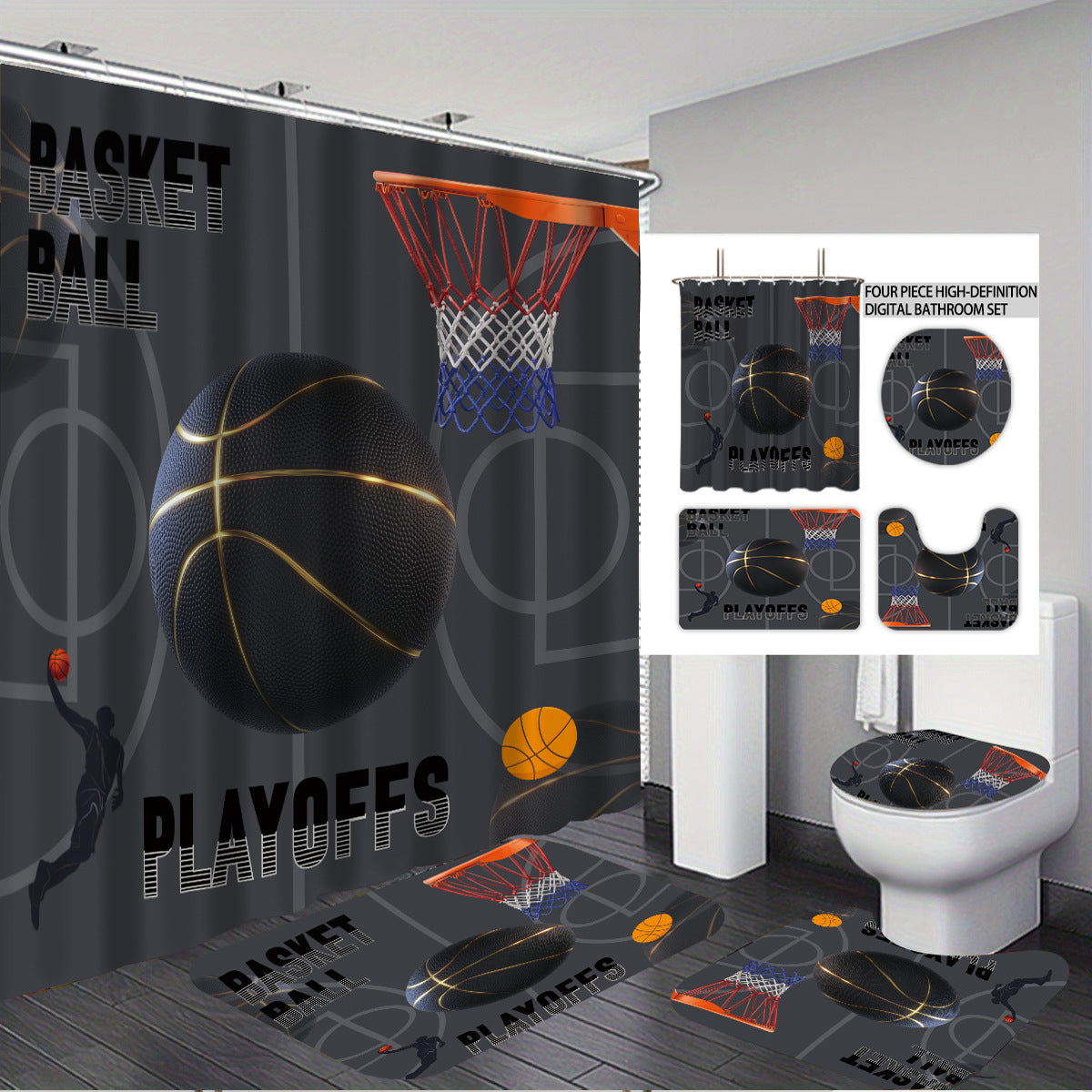High-Definition Basketball-Themed Bathroom Décor Set