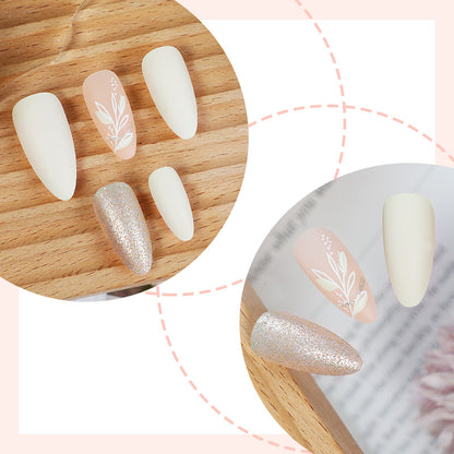 Elegant Press-On Nail Art Set with Floral Accents Acalora