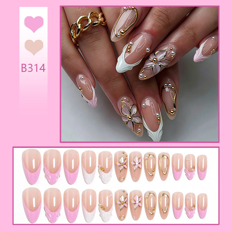 Artificial nail set with elegant floral designs and glamorous 3D applications Acalora