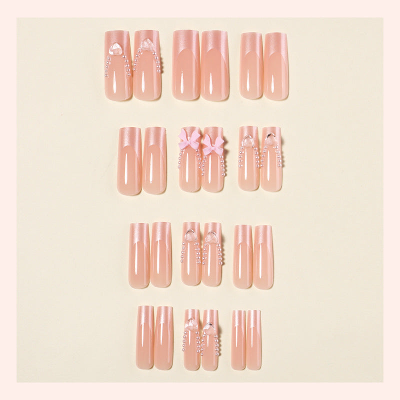 Decorative Press-On Nail Art Set with Pearls and Bows Acalora