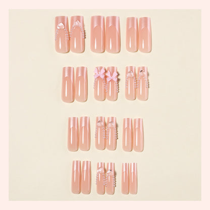 Decorative Press-On Nail Art Set with Pearls and Bows Acalora