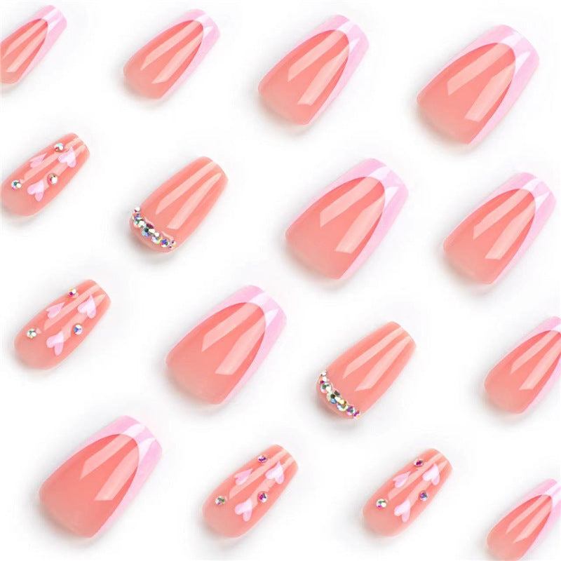 Elegant Long Press-On Nail Set with Rhinestone Accents Acalora