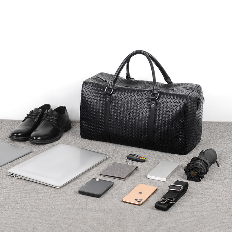 Woven Leather Travel Duffle Bag Acalora