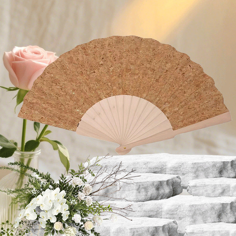 Ladies handcrafted fan made of cork and wood Bowlift