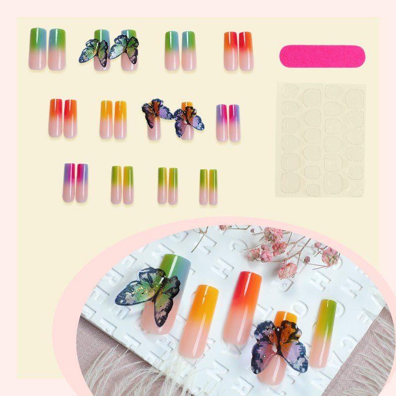 Artistic Press-On Nail Set with Butterfly and Gradient Design Acalora