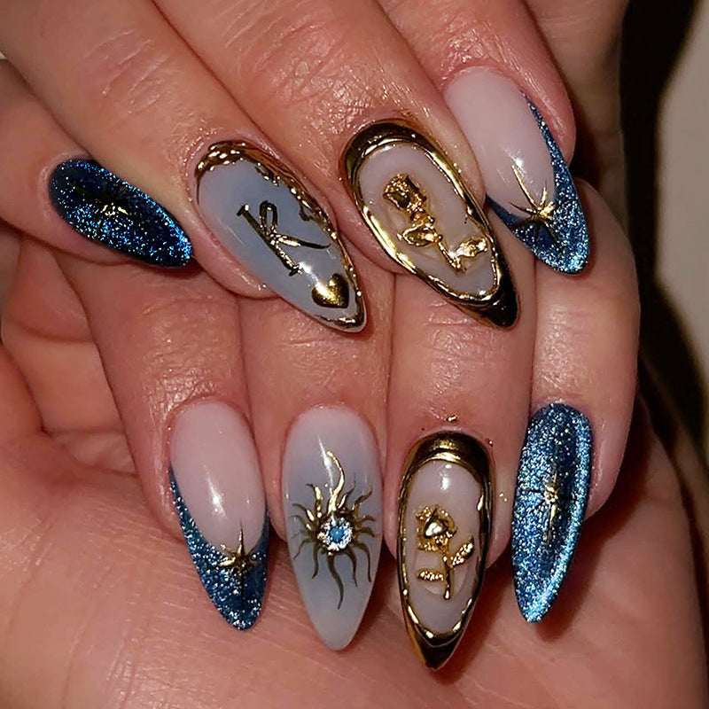 Glittery Press-On Nail Art Set with Unique Geometric Designs Acalora