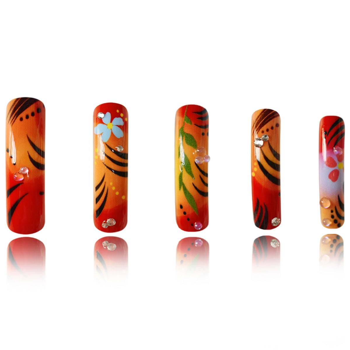 Artistic Floral and Ombre Press-On Nails Acalora